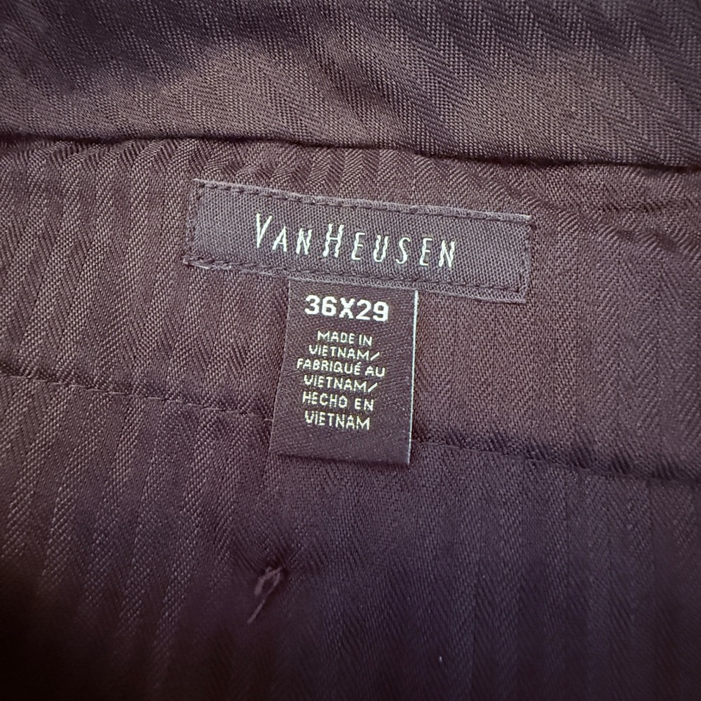 Van Heusen Mens 36x29 Dress Pants Dark Brown Flat Front Stretch Straight Leg - Picture 6 of 8